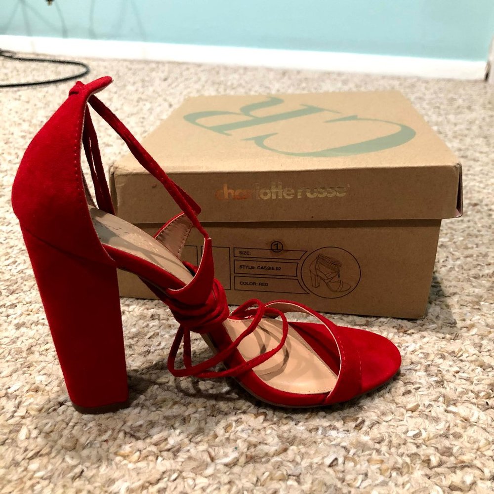 Red Suede Lace Up Heel